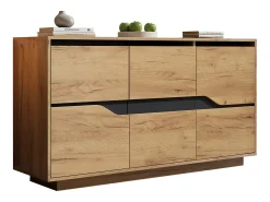 Aparador de 3 puertas - Mueble de comedor con 5 divisores regulables - madera + negro