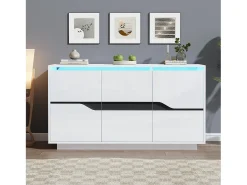 Aparador de 3 puertas - Mueble de comedor con 5 divisores regulables - blanco + negro