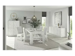 Aparador de 4 puertas, colección COLOMARMO, color blanco efecto mármol, ideal para su salón o comedor.
