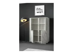 Aparador de 4 puertas, colección COLOMARMO, color blanco efecto mármol, ideal para su salón o comedor.