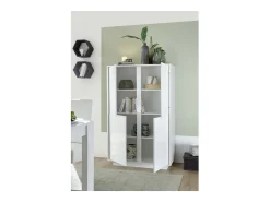 Aparador de 4 puertas, colección CREAM, color blanco lacado brillante, ideal para un comedor de diseño.