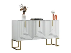 Aparador de 3 puertas con estantes regulables, puertas en forma de U y tiradores metálicos, MDF, blanco (138x40x80,5 cm)