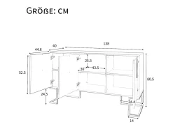 Aparador de 3 puertas con estantes regulables, puertas en forma de U y tiradores metálicos, MDF, blanco (138x40x80,5 cm)