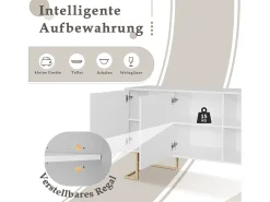 Aparador de 3 puertas con estantes regulables, puertas en forma de U y tiradores metálicos, MDF, blanco (138x40x80,5 cm)