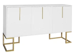 Aparador de 3 puertas con estantes regulables, puertas en forma de U y tiradores metálicos, MDF, blanco (138x40x80,5 cm)
