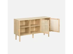 Aparador de 3 puertas con mimbre y efecto madera natural