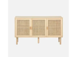 Aparador de 3 puertas con mimbre y efecto madera natural
