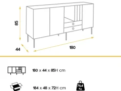 Aparador de 3 puertas de colores vivos en madera de Koleka 180 cm