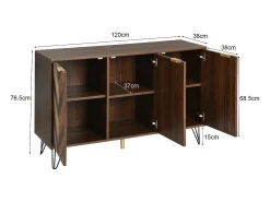 Aparador de 3 puertas, diseño elegante, puertas de madera y detalles dorados, MDF, natural y negro (120x38x76,5 cm)