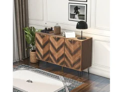 Aparador de 3 puertas, diseño elegante, puertas de madera y detalles dorados, MDF, natural y negro (120x38x76,5 cm)