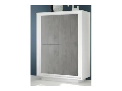 Aparador de 4 puertas FALL - Blanco mate lacado y gris cemento - Diseño moderno y funcional
