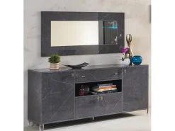 Aparador de 4 puertas y 1 cajón en madera gris efecto mármol barnizado Botela 190 cm