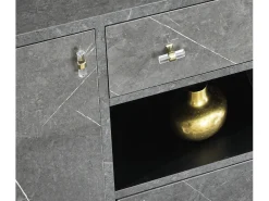 Aparador de 4 puertas y 1 cajón en madera gris efecto mármol barnizado Botela 190 cm