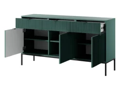Aparador de 3 puertas y 3 cajones con patas de metal negro, 154x83 cm