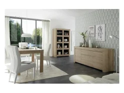 Aparador de 2 puertas y 3 cajones, colección ZEFIR, color roble claro, perfecto para su salón.