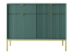 Aparador de 2 puertas y 2 cajones con patas de metal dorado, 104x83 cm