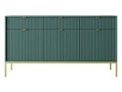 Aparador de 3 puertas y 3 cajones con patas de metal dorado, 154x83 cm