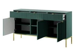 Aparador de 3 puertas y 3 cajones con patas de metal dorado, 154x83 cm