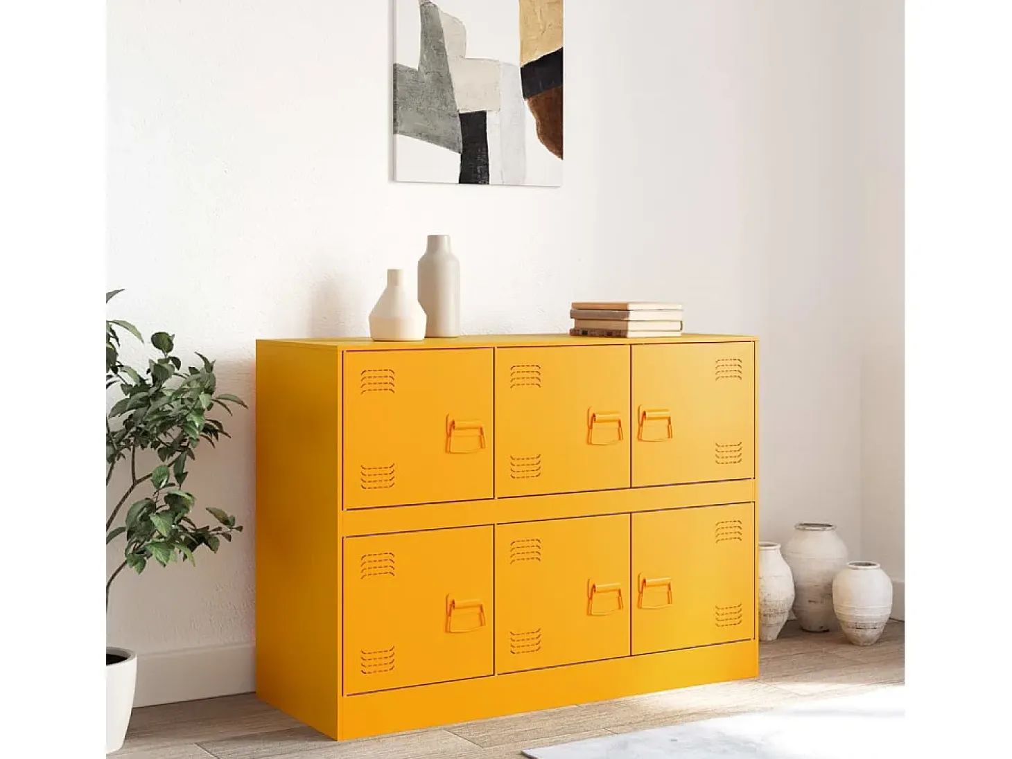 Aparador de acero amarillo mostaza 99x39x73 cm