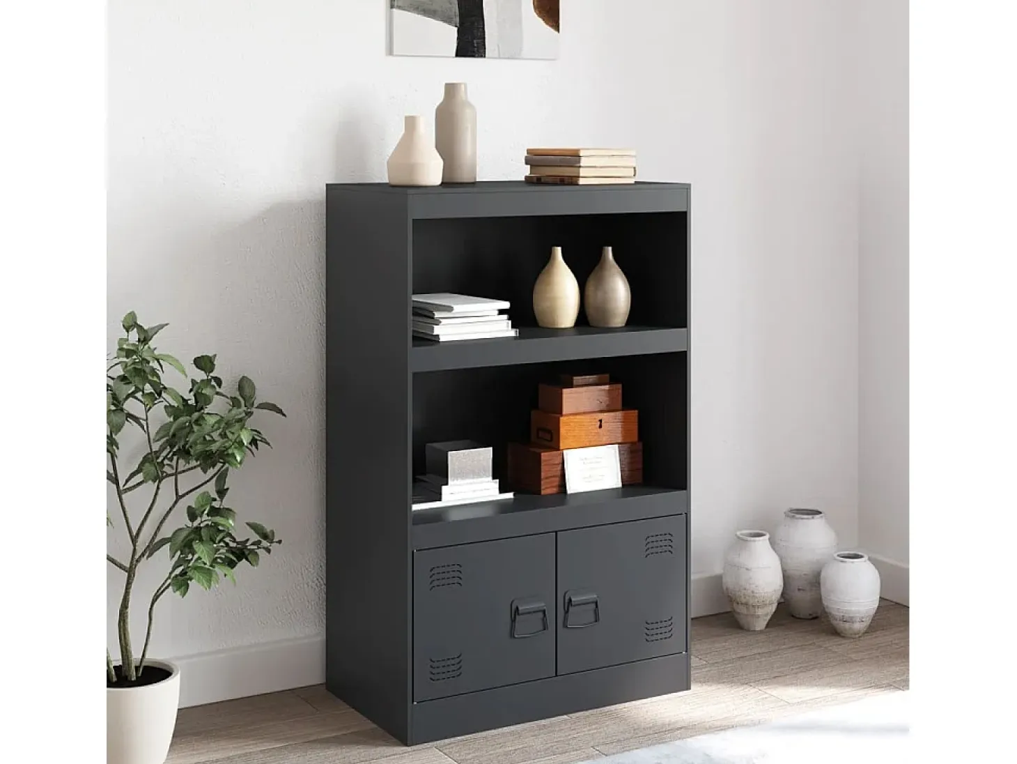 Aparador de acero antracita 67x39x107 cm ES625872