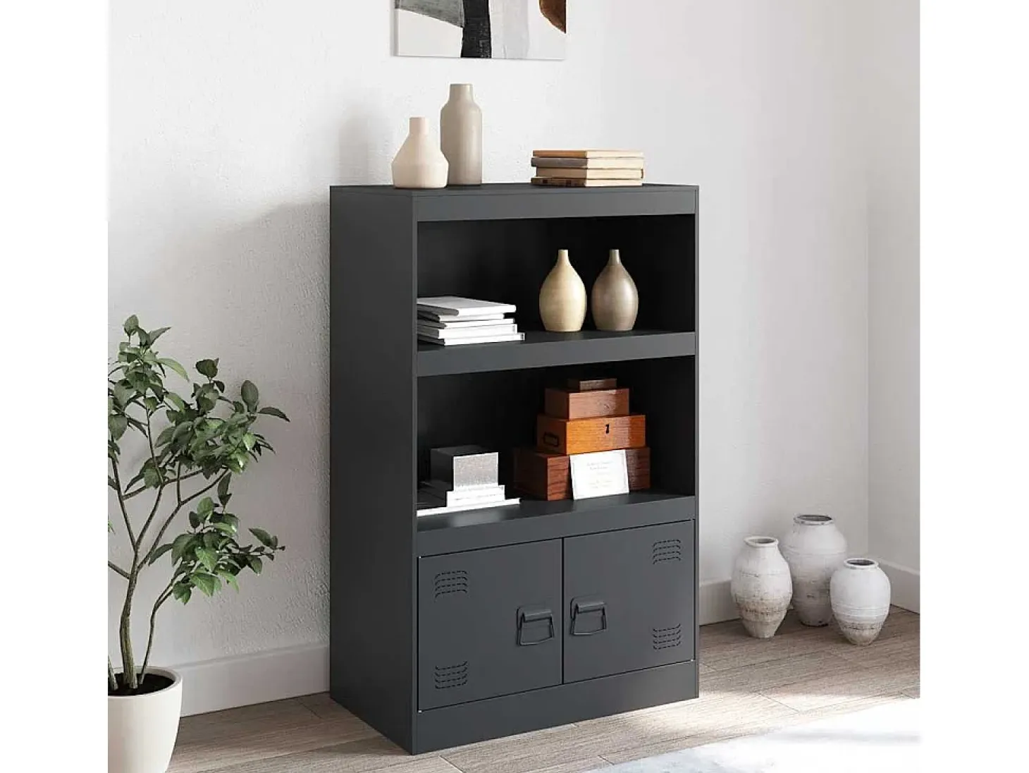 Aparador de acero antracita 67x39x107 cm