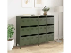 Aparador de acero laminado en frío verde oliva 135x39x103,5 cm