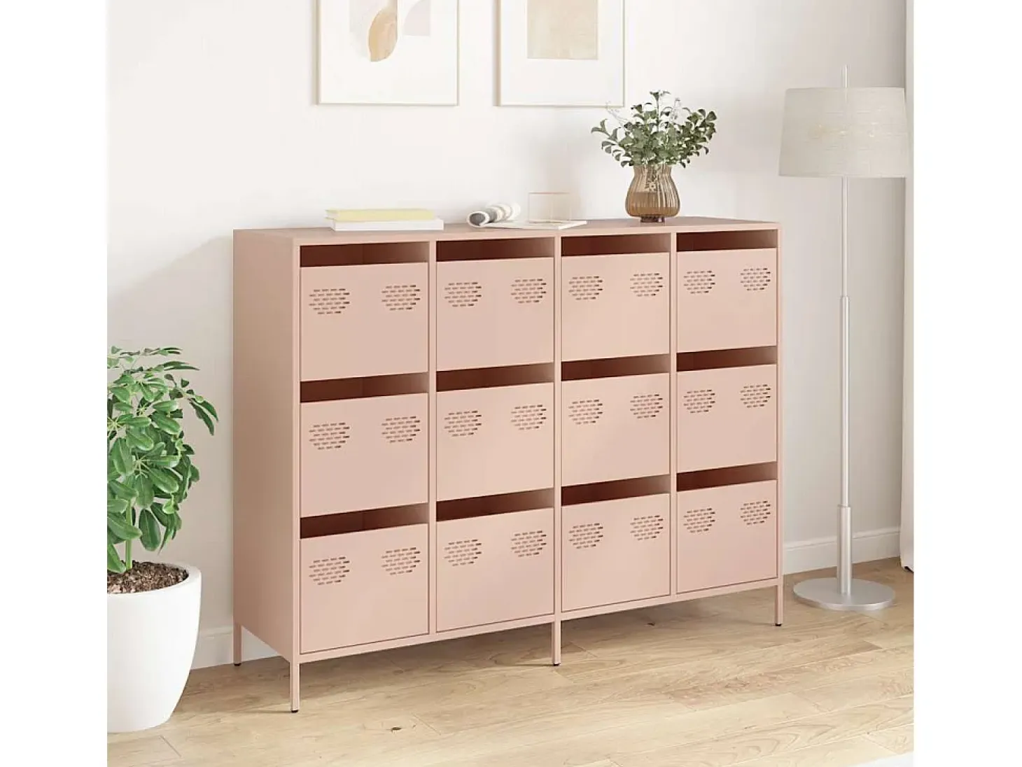 Aparador de acero laminado en frío rosa 135x39x103,5 cm