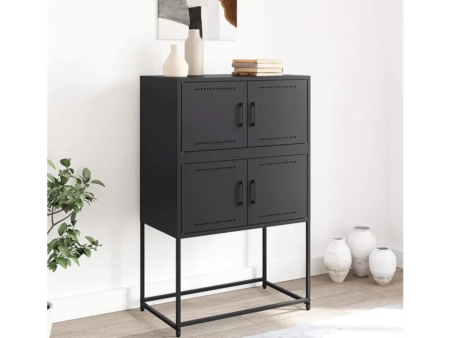 Aparador de acero negro 68,5x38,5x107 cm ES858754