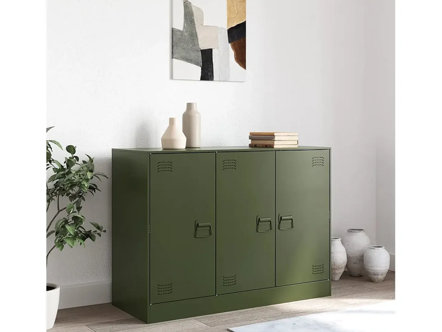 Aparador de acero verde oliva 99x39x73 cm ES430349
