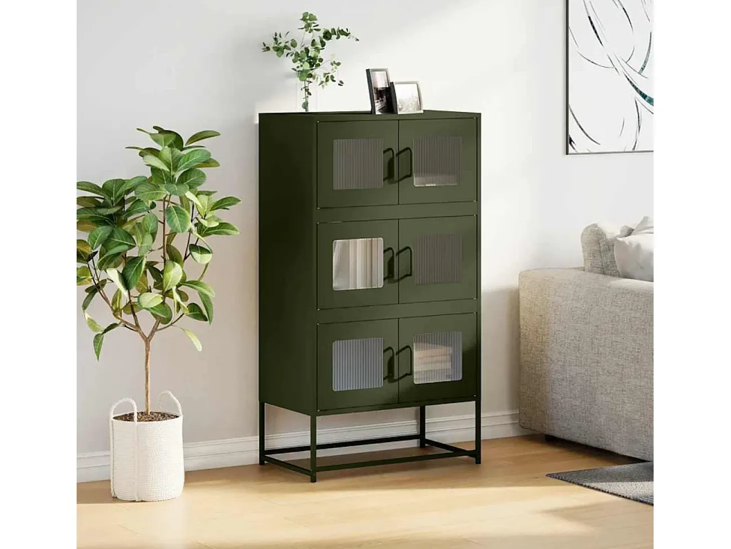 Aparador de acero verde oliva 68x39x123 cm