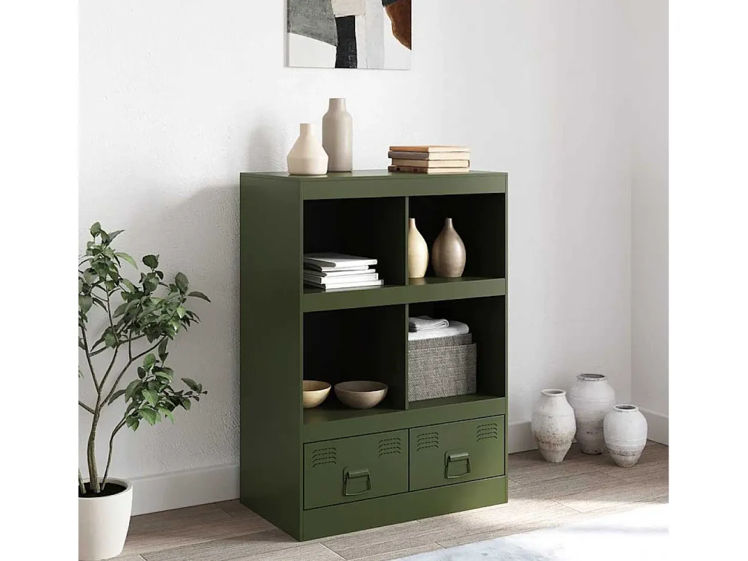 Aparador de acero verde oliva 67x39x95 cm