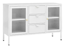 Aparador de acero y vidrio templado blanco 105x35x70 cm