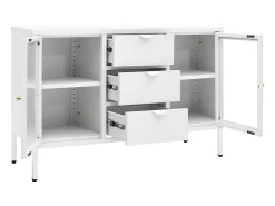 Aparador de acero y vidrio templado blanco 105x35x70 cm