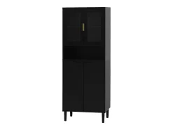 Aparador de almacenamiento con 4 puertas, 2 estantes ajustables, armario alto con vitrina abierta, color negro