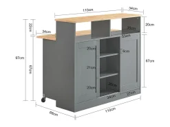 Aparador de Almacenamiento con Encimera Extensible Isla de Cocina Armario de Cocina Múltiple 110 x 97 x 68 cm FSB36-HG SoBuy ES