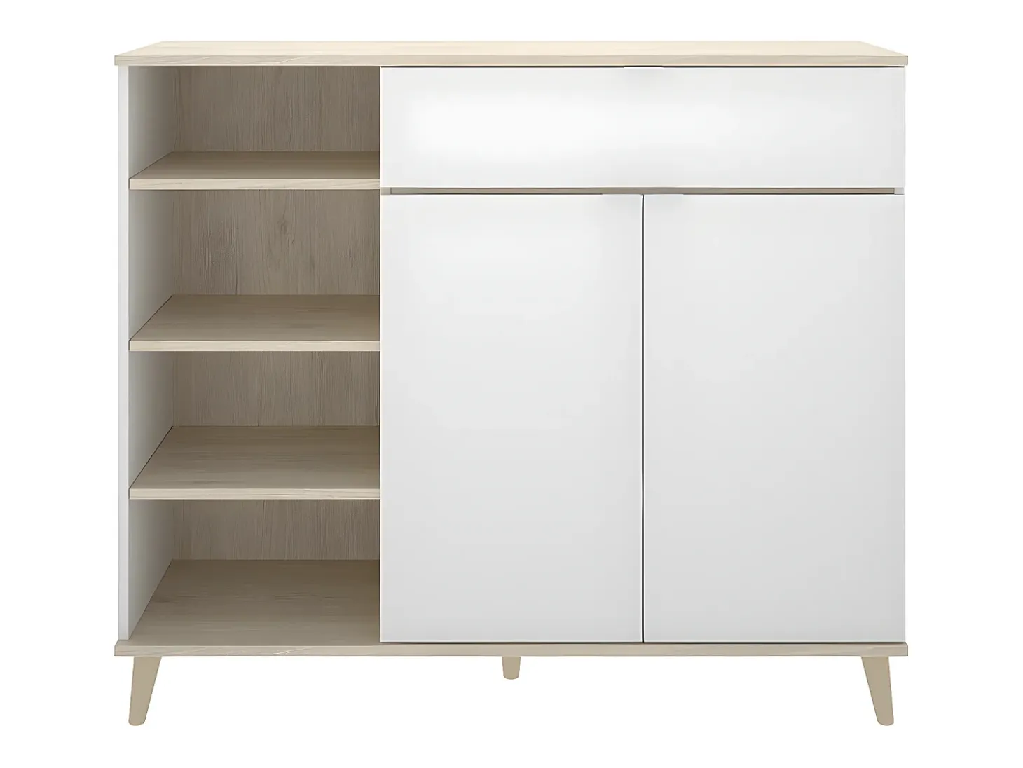 Aparador de cocina - 2 puertas, 1 cajón y 4 estantes - Blanco y roble - WAJDI