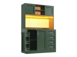 Aparador de cocina - 120 x 40 x 188 cm - con 4 puertas + LED + portavasos + cajones + estante snack - MDF - verde