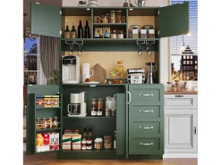 Aparador de cocina - 120 x 40 x 188 cm - con 4 puertas + LED + portavasos + cajones + estante snack - MDF - verde