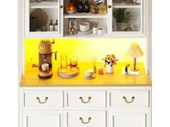 Aparador de cocina - 118 x 40 x 180 cm - con 6 cajones + puertas + LED + estantes de almacenamiento - MDF - blanco