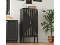 Aparador de cocina - 120 x 59 x 30 cm - con 2 puertas con estantes - estilo vintage - MDF - negro