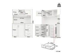 Aparador de cocina - 120 x 40 x 188 cm - con 4 puertas + LED + portavasos + cajones + estante snack - MDF - blanco