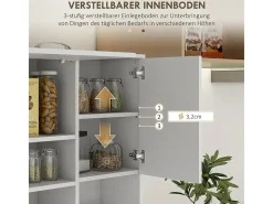 Aparador de cocina con 3 cajones y 3 estantes, gran capacidad de almacenamiento, 89 x 39,5 x 168 cm, blanco