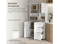 Aparador de cocina con 3 cajones y 3 estantes, gran capacidad de almacenamiento, 89 x 39,5 x 168 cm, blanco