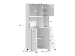 Aparador de cocina con 3 cajones y 3 estantes, gran capacidad de almacenamiento, 89 x 39,5 x 168 cm, blanco