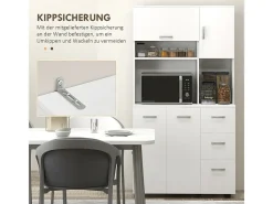 Aparador de cocina con 3 cajones y 3 estantes, gran capacidad de almacenamiento, 89 x 39,5 x 168 cm, blanco