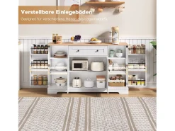 Aparador de cocina con 4 puertas y 1 cajón - 138 x 40 x 85 cm - Madera MDF - Estantes regulables - Natural + blanco