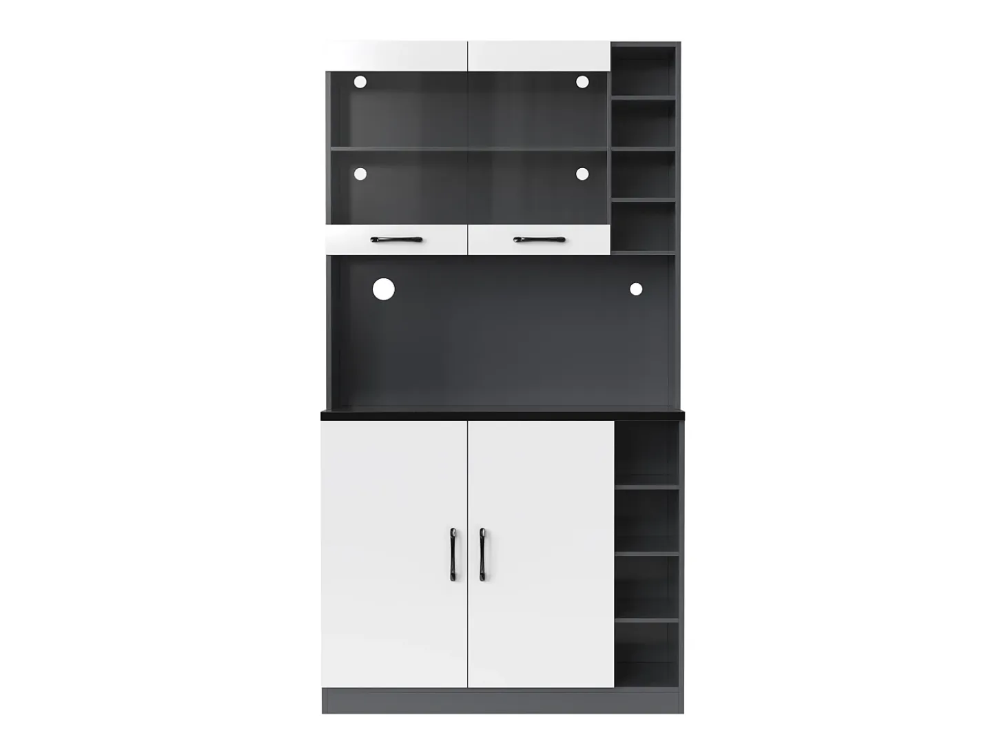Aparador de cocina con 2 puertas, 2 puertas acrílicas e iluminación LED, gris y blanco