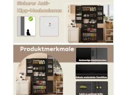Aparador de cocina con 4 puertas y 1 cajón - 80 x 40 x 182 cm - estantes regulables - Madera MDF - Negro