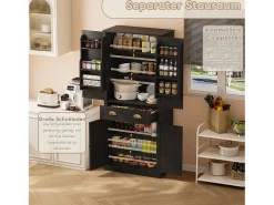 Aparador de cocina con 4 puertas y 1 cajón - 80 x 40 x 182 cm - estantes regulables - Madera MDF - Negro