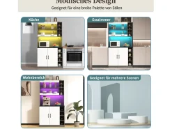 Aparador de cocina con 4 puertas y compartimentos - 100 x 47 x 187 cm - Madera MDF - LEDs y canales para cables - Blanco